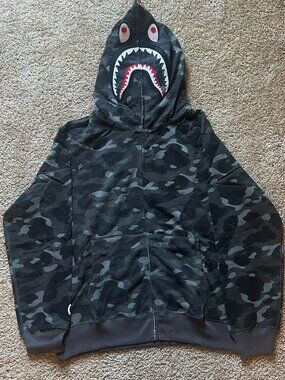 Bape Black Camo Full Zip Hoodie Sweatshirt Size Large